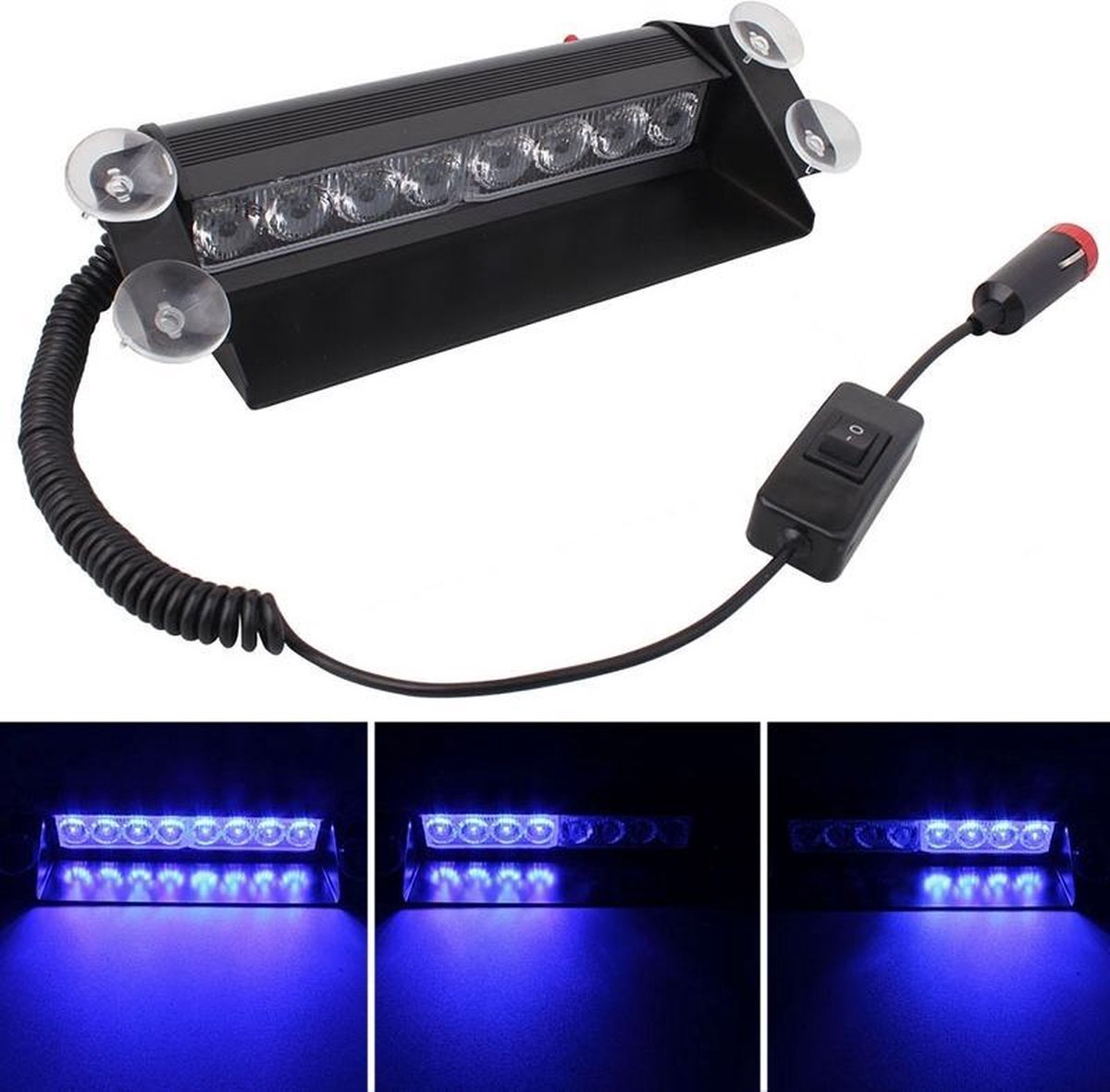 8W 800LM 8-LED blauw licht 3-standen verstelbare hoek auto Strobe Flash Dash Noodverlichting Waarschuwingslamp met Suckers