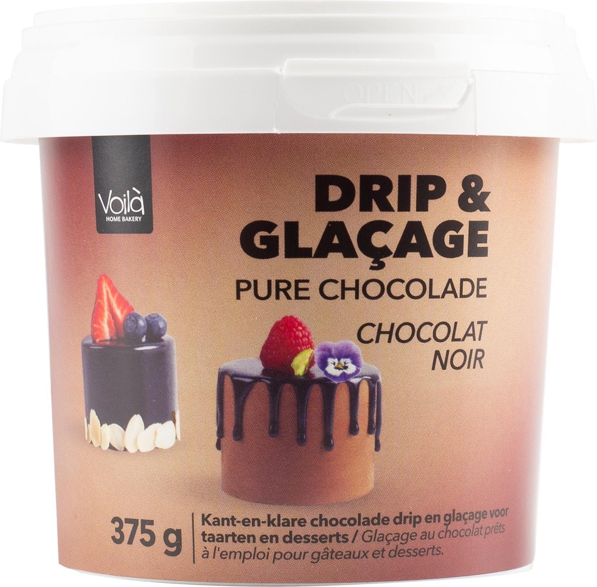 Voila Home Bakery | Drip & Glacage pure chocolade – 375 gram bakje