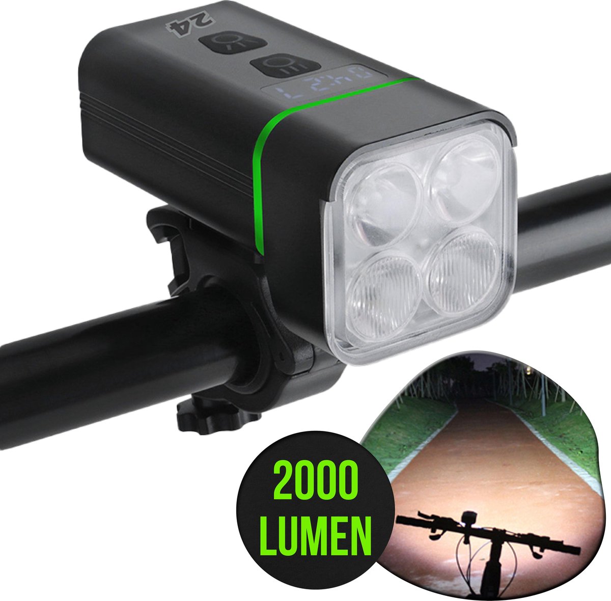 Activ24™ - Zeer sterke LED fietslamp - 2000 lumen - zware aluminium kwaliteit - USB oplaadbaar - 2000LM