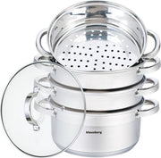 Stoompan - Rijst- en Groentestomer 5-Delig - Ø 22 cm - 4L - Roestvrijstaal Met Glasdeksel - FIRENZE