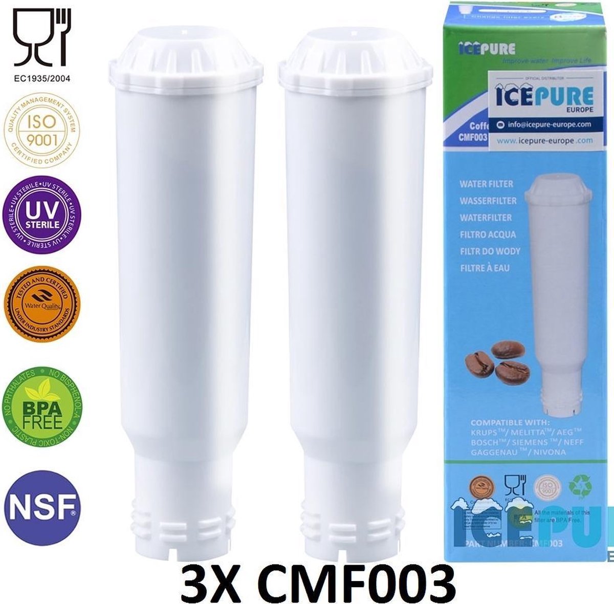 Icepure CMF003 voor Claris / Bosch TCZ6003 / Siemens TZ60003 / Melitta / Krups / Nivona - 3 stuks