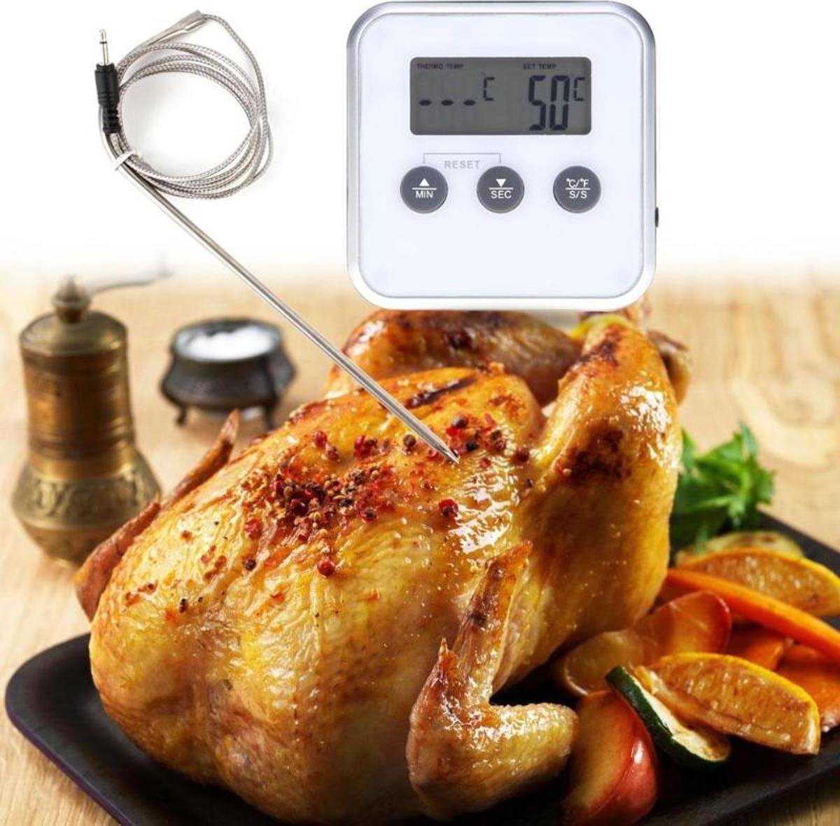 2 st - Vleesthermometer - digitale vleesthermometer - kookthermometer - temperatuurmeter - inclusief hitte alarm - wit - Heble - dagaanbieding - aanbiedingen