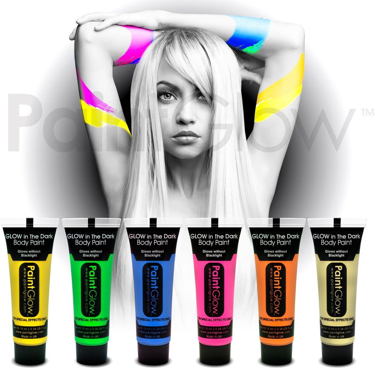 Glow in the Dark Neon Verf PaintGlow Schmink – 6x13ml