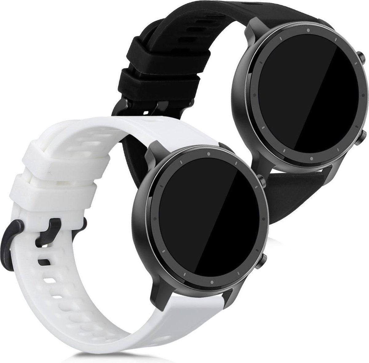 kwmobile 2x horlogeband voor Huami Amazfit GTR (47mm) / GTR 2 / GTR 2e - siliconen band voor fitnesstracker - wit / zwart