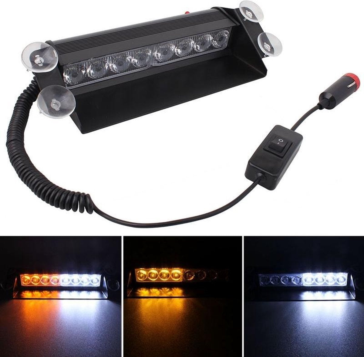 8 W 800LM 8-LED Wit + Geel Licht 3-Modes Verstelbare Hoek Auto Strobe Flash Dash Noodverlichting Waarschuwingslamp met Suckers