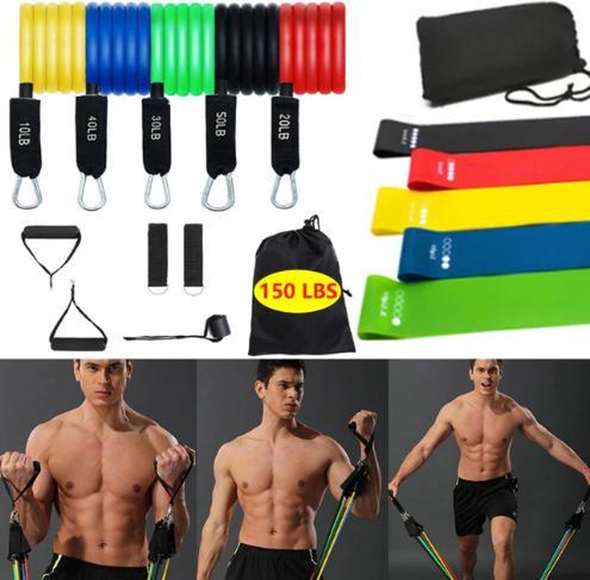 Rhodim - Resistance Band Set - Weerstandsbanden Set - Fitness Elastiek Set - 17 Stuks