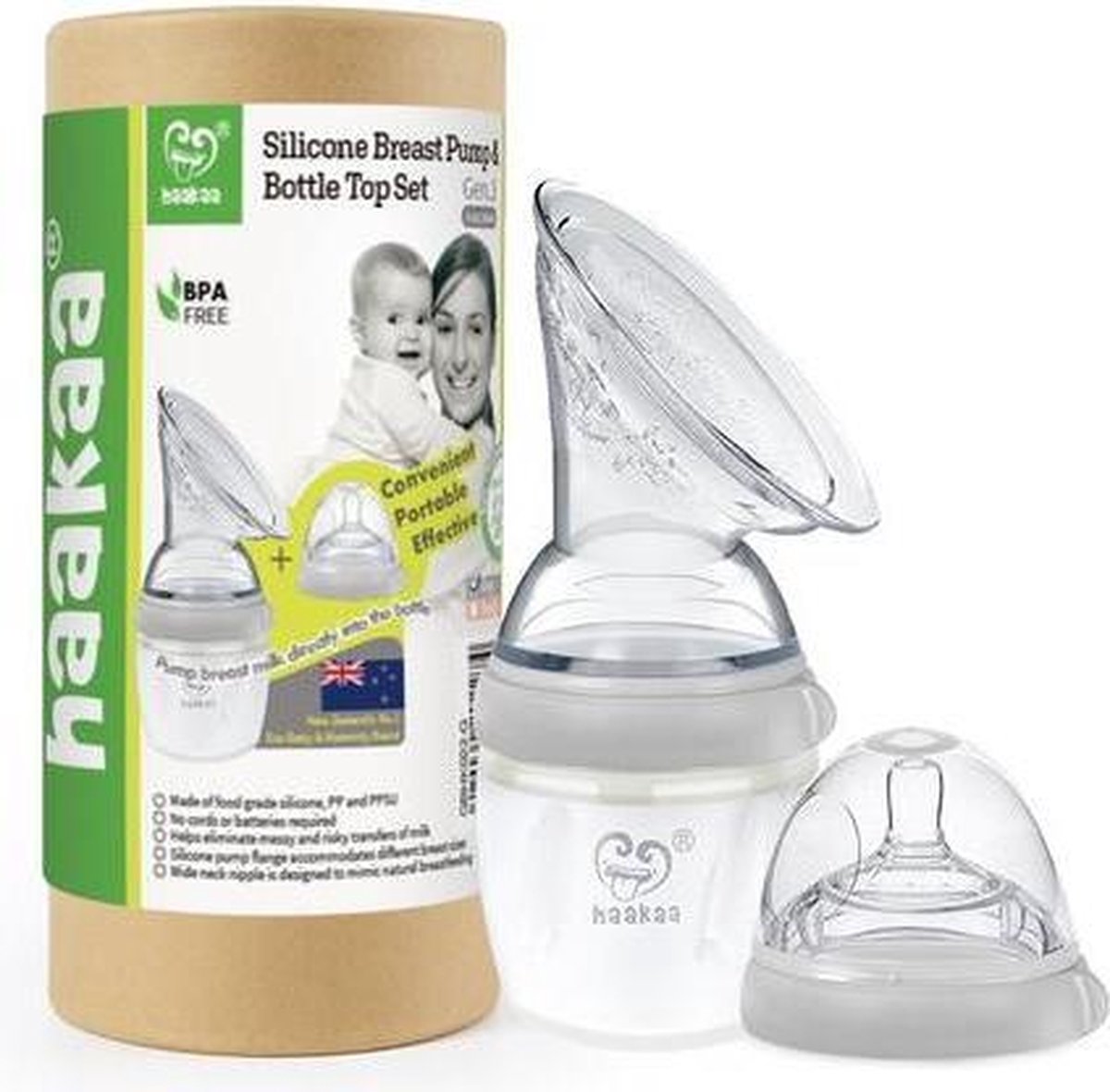 Haakaa Silicone borstkolf met flesspeen 160 ml Grijs 3e generatie