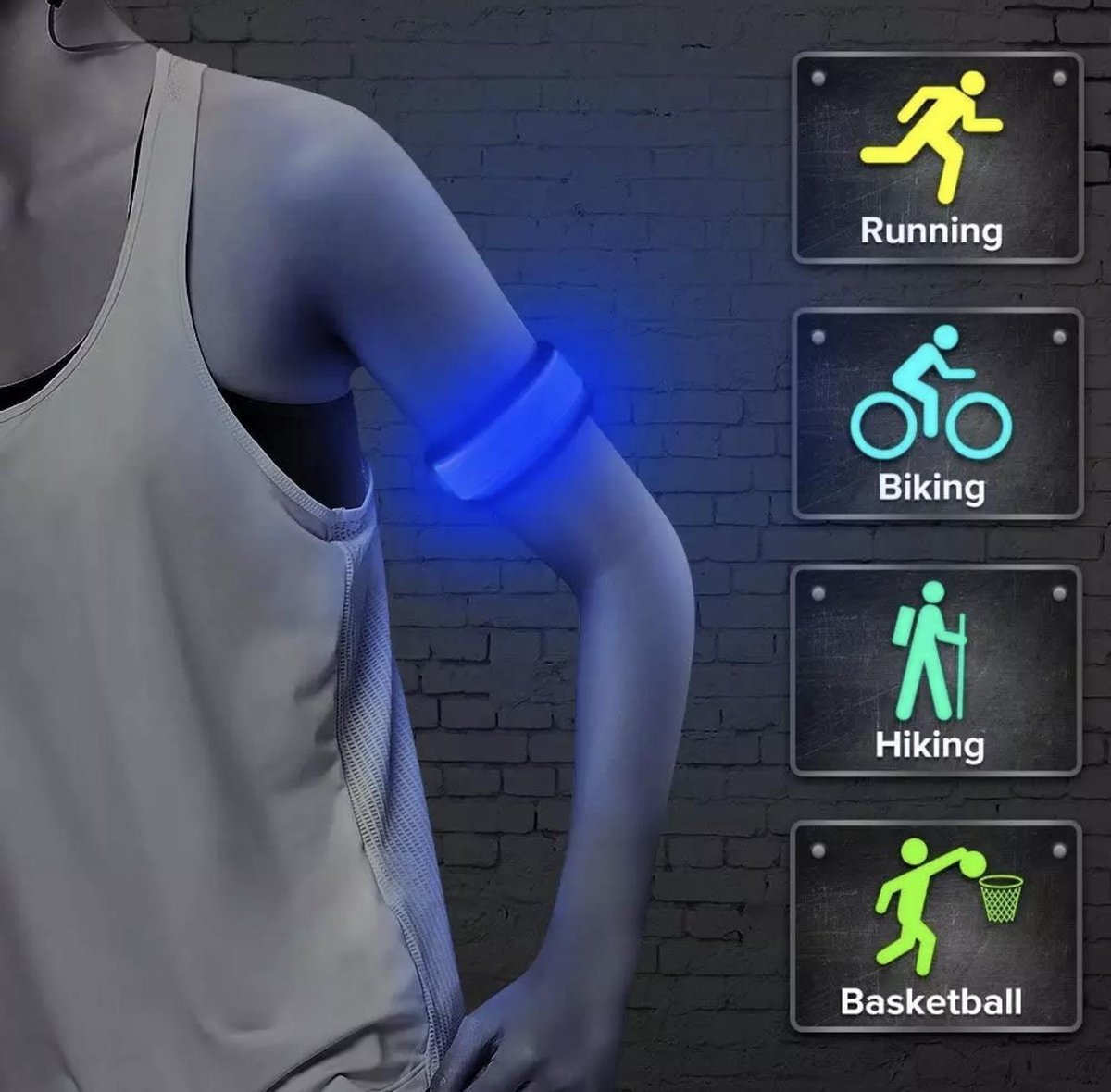 Chibaa OPLAADBAAR LED LIGHNTNING BAND BLAUW| 3 standen | Reflecterende Hardloop Verlichting - Hardloop | Running Safety Led Light/ Reflecterende armband led / veiligheidsverlichting/ Hardloop verlichting/ USB OPLAADBAAR / Sportarmbanden|