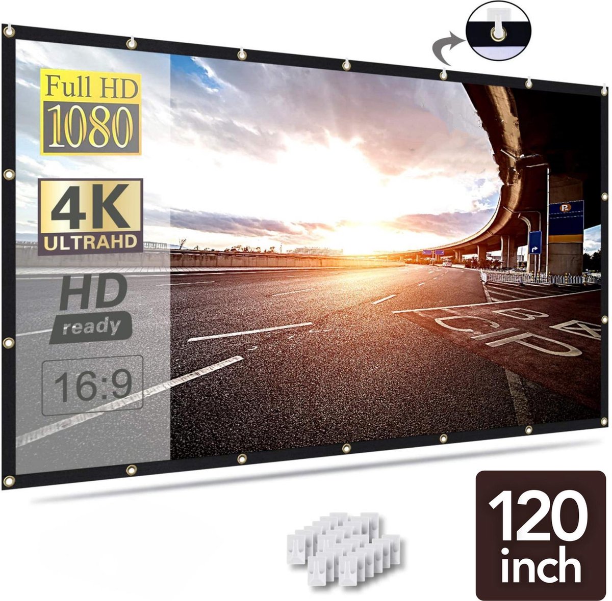 Membeli® 120 inch Beamer Scherm Projectiescherm - Projector Scherm Uitrekbaar en Opvouwbaar - 16:9 - Verbeterd Materiaal Beamer Doek