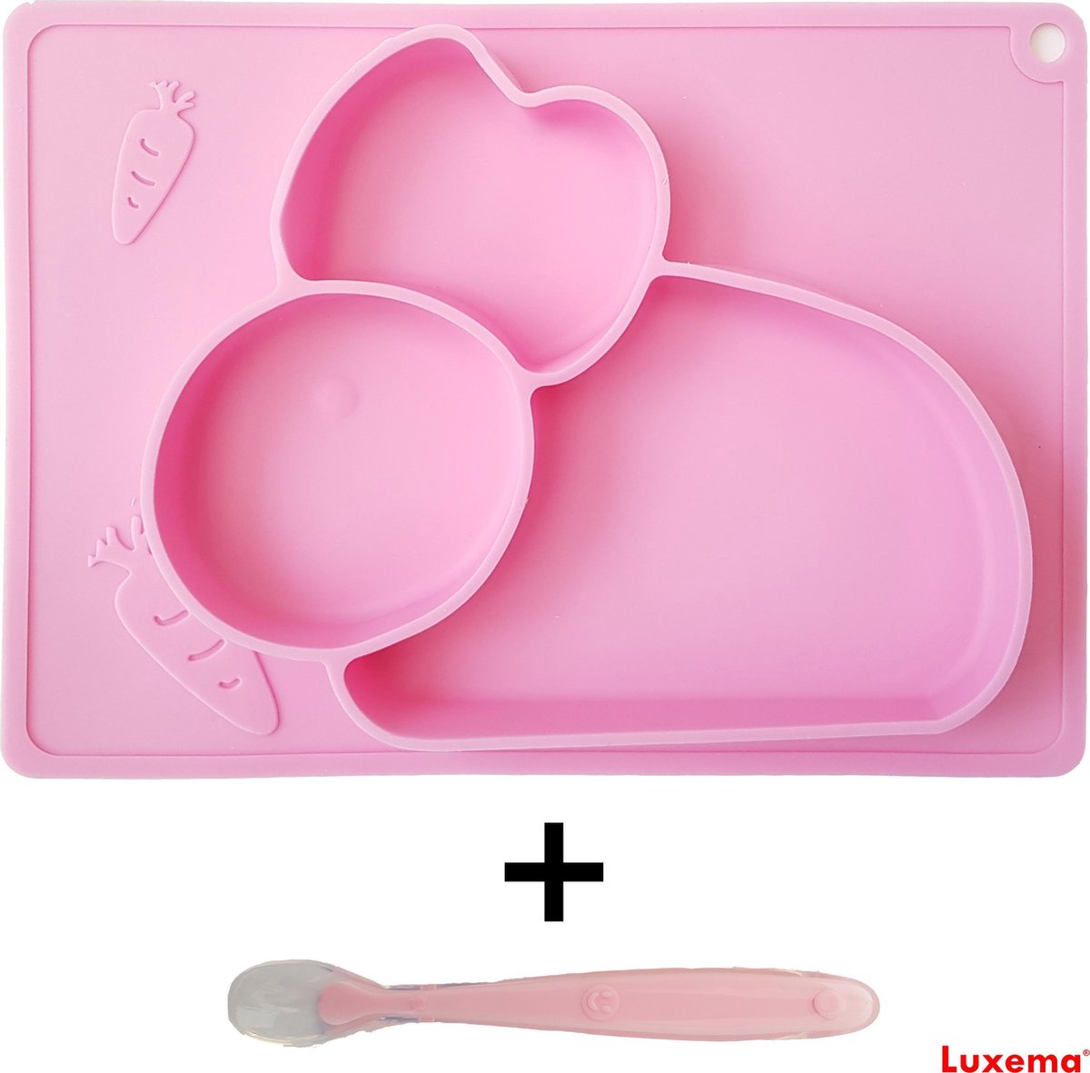Luxema® - Placemat - Siliconen Placemat met Bord en Lepel - Roze - Antislip - Baby Placemat - Baby Bord - Baby Lepel - Kinderservies - Siliconen Kinderservies - Topcadeau