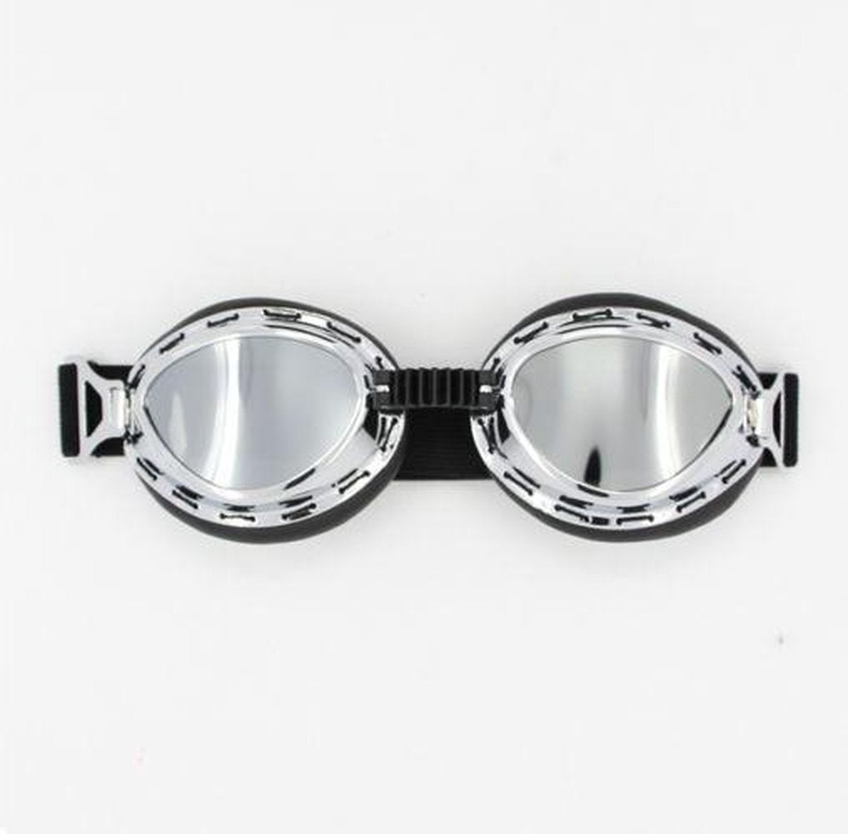 Chrome steampunk motorbril zilver reflectie glas