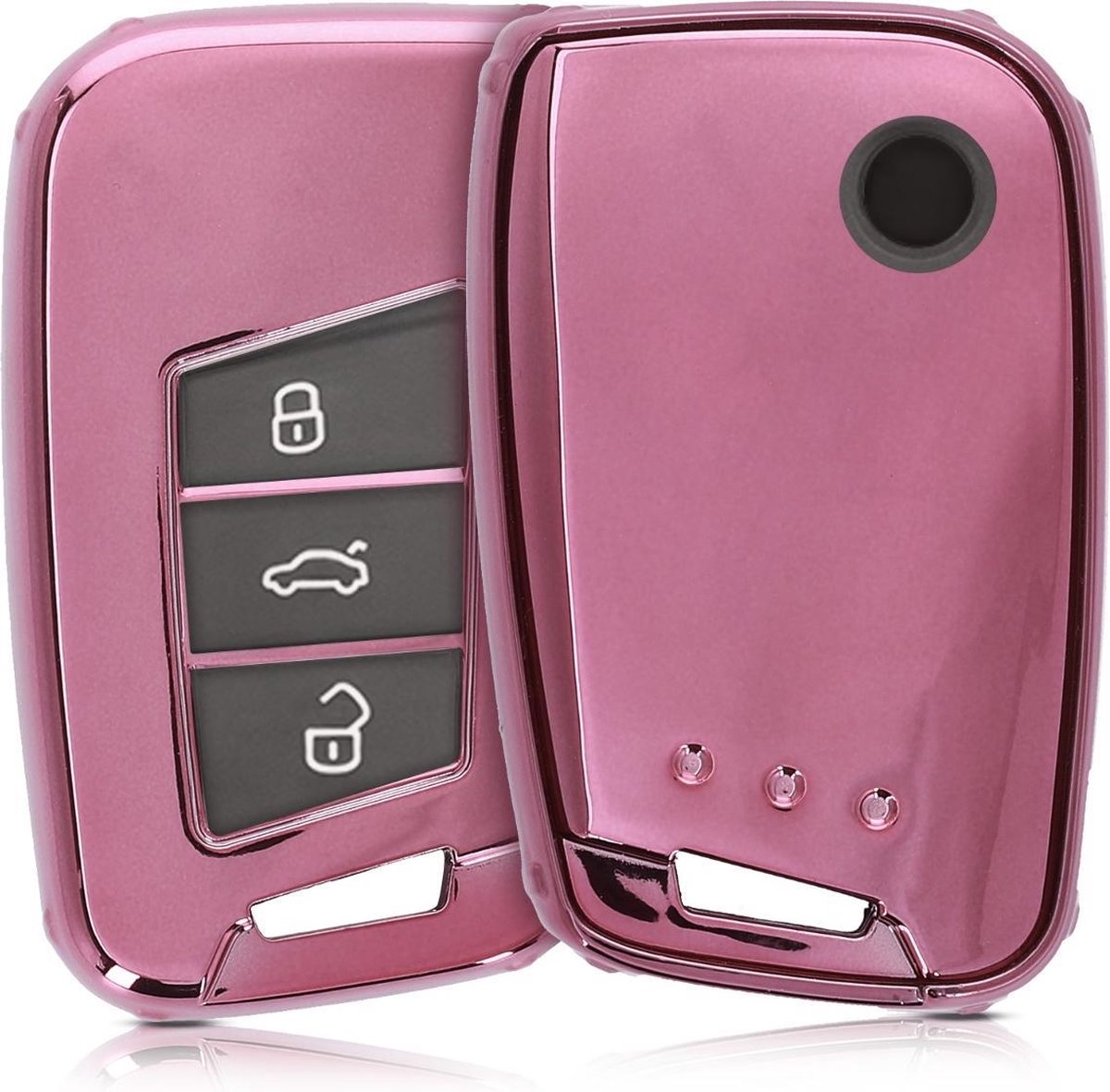 kwmobile autosleutelhoes voor VW 3-knops autosleutel (alleen Keyless Go) - TPU beschermhoes in hoogglans ros�goud