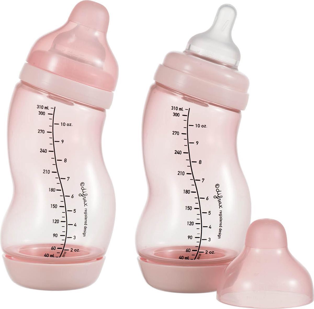 Difrax Anti-Colic S-babyfles Wide - 310 ml - Roze|Blossom - 2 stuks