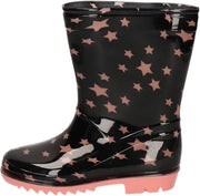 Zwarte kleuter/kinder regenlaarzen zwart met roze sterretjes - Rubberen laarzen/regenlaarsjes voor kinderen 31