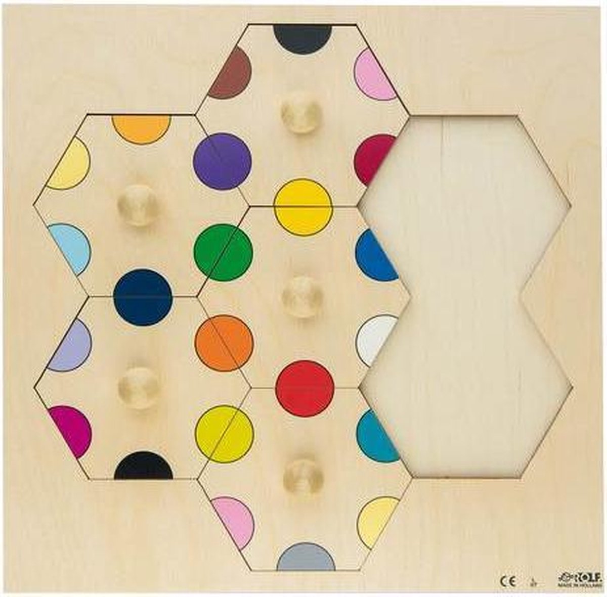 Carrouselpuzzel Kleuren - houten puzzel met 7 zeshoekige stukken (28 x 28 cm) - voor kinderen vanaf 3 jaar