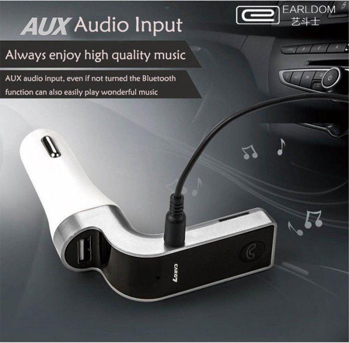 Earldom Bluetooth Stereo FM Transmitter - Voor Bellen & Muziek in de Auto - M7 Zwart