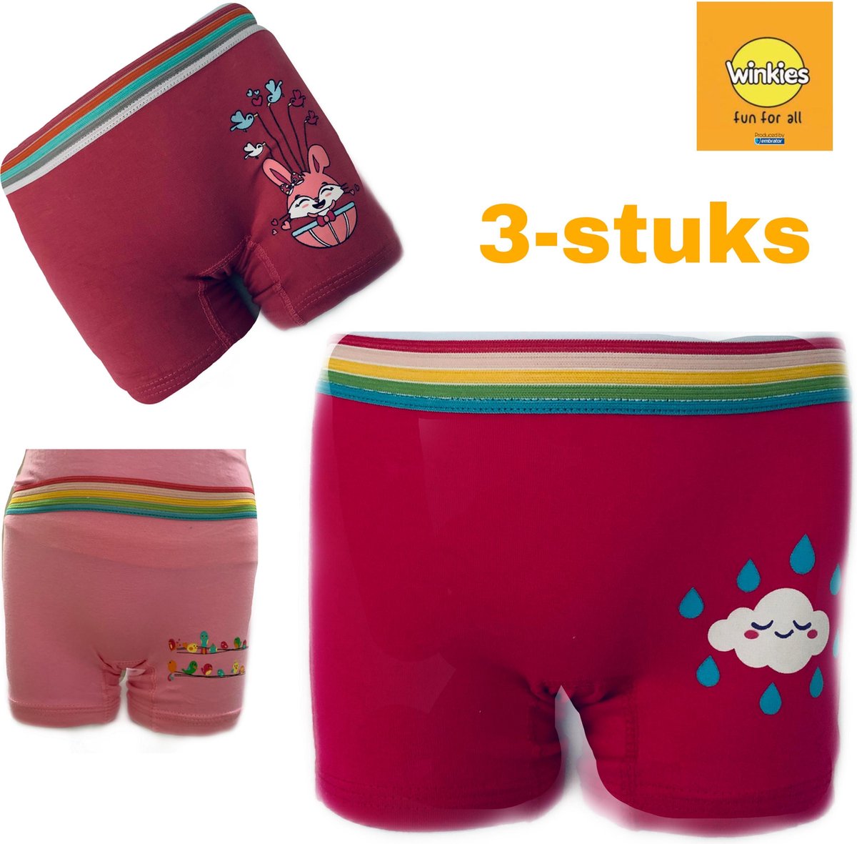 Embrator 3-stuks meisjes Boxershort met opdruk oudroze/roze/fuchsia 86/92