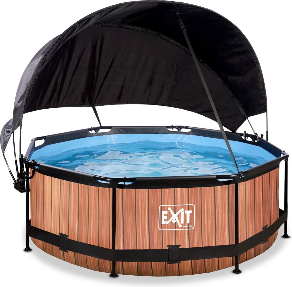 EXIT Wood zwembad ø244x76cm met schaduwdoek en filterpomp - bruin