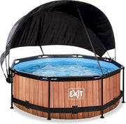 EXIT Wood zwembad ø244x76cm met schaduwdoek en filterpomp - bruin