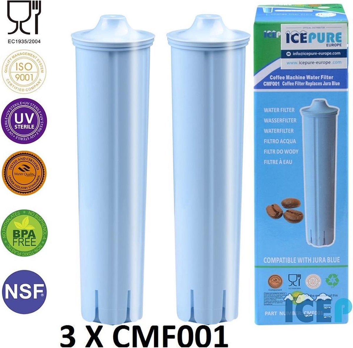 3x Jura Blue 71311 Waterfilter van Icepure Waterfilter CMF001