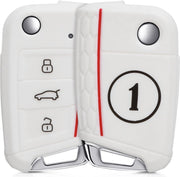 kwmobile autosleutelhoes voor VW Golf 7 MK7 3-knops autosleutel - Siliconen beschermhoes in zwart / wit / wit - Nummer 1 design