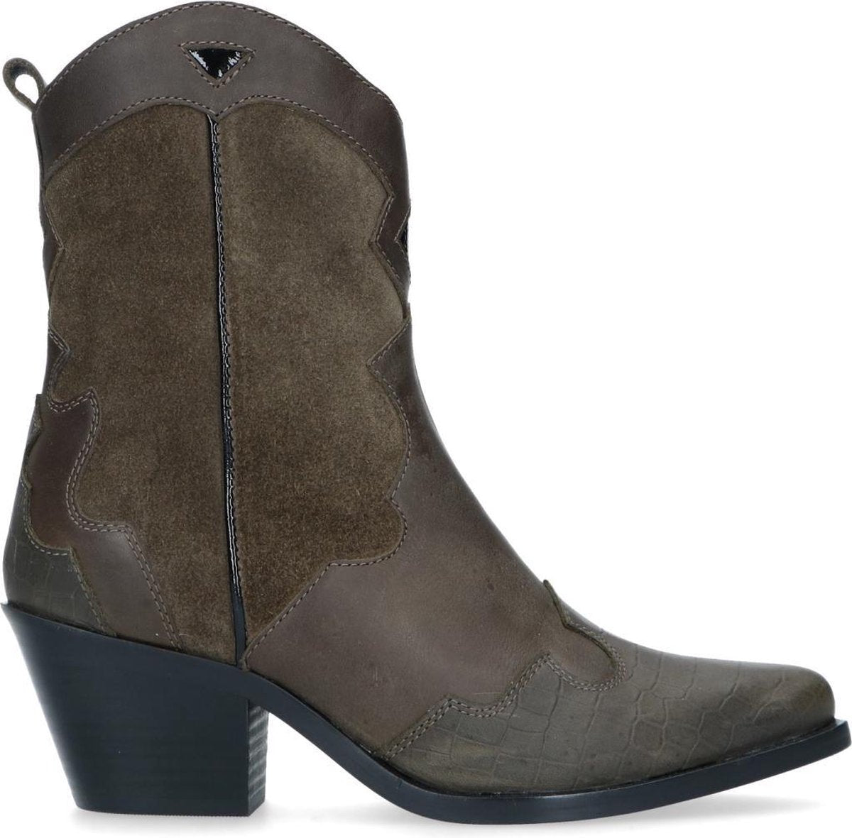 Manfield - Dames - Donkergroene leren cowboy laarzen - Maat 40