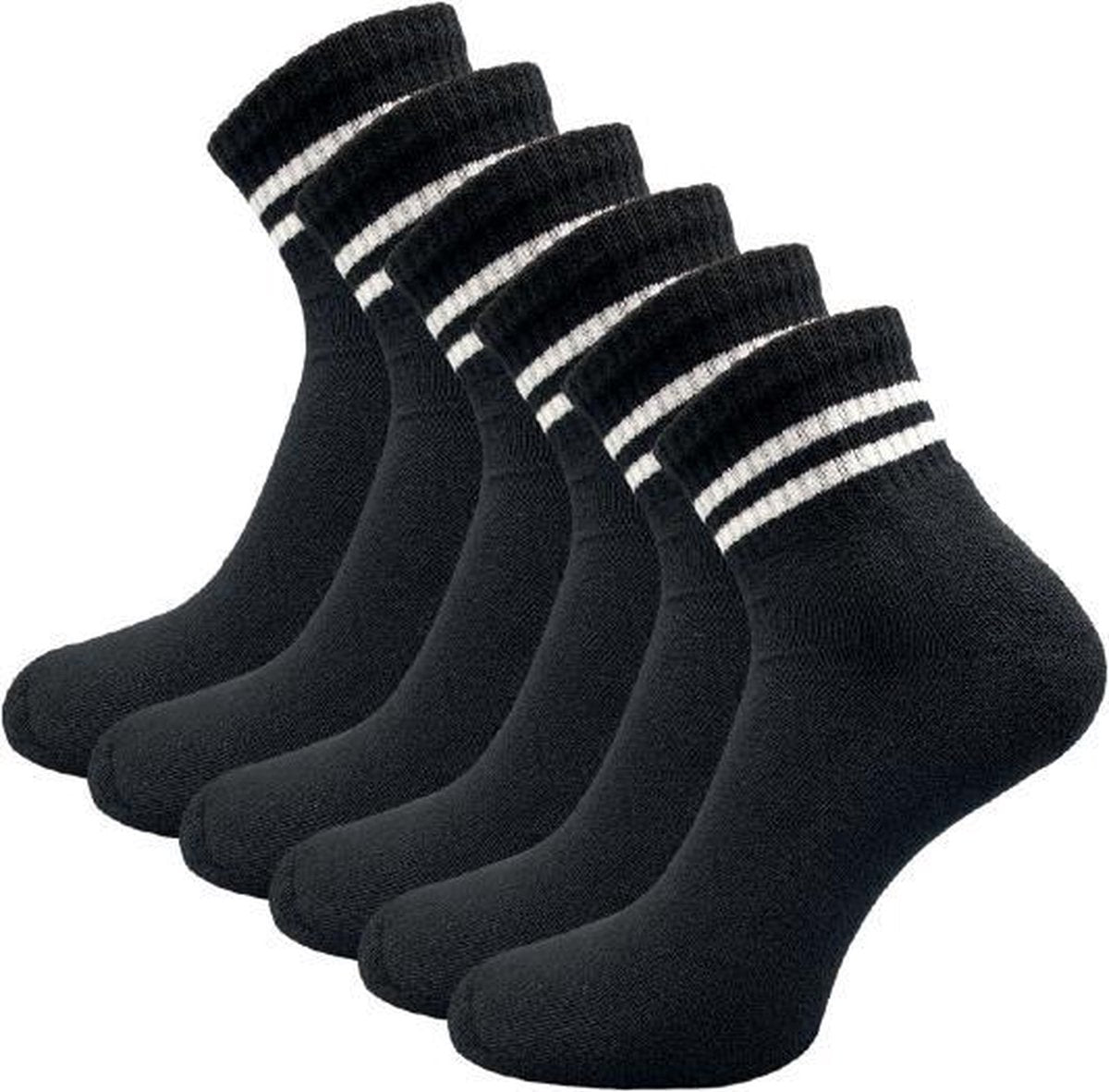 6 paar Quarter Sneakersokken - SQOTTON - Zwart-Wit Gestreept - Maat 35-38