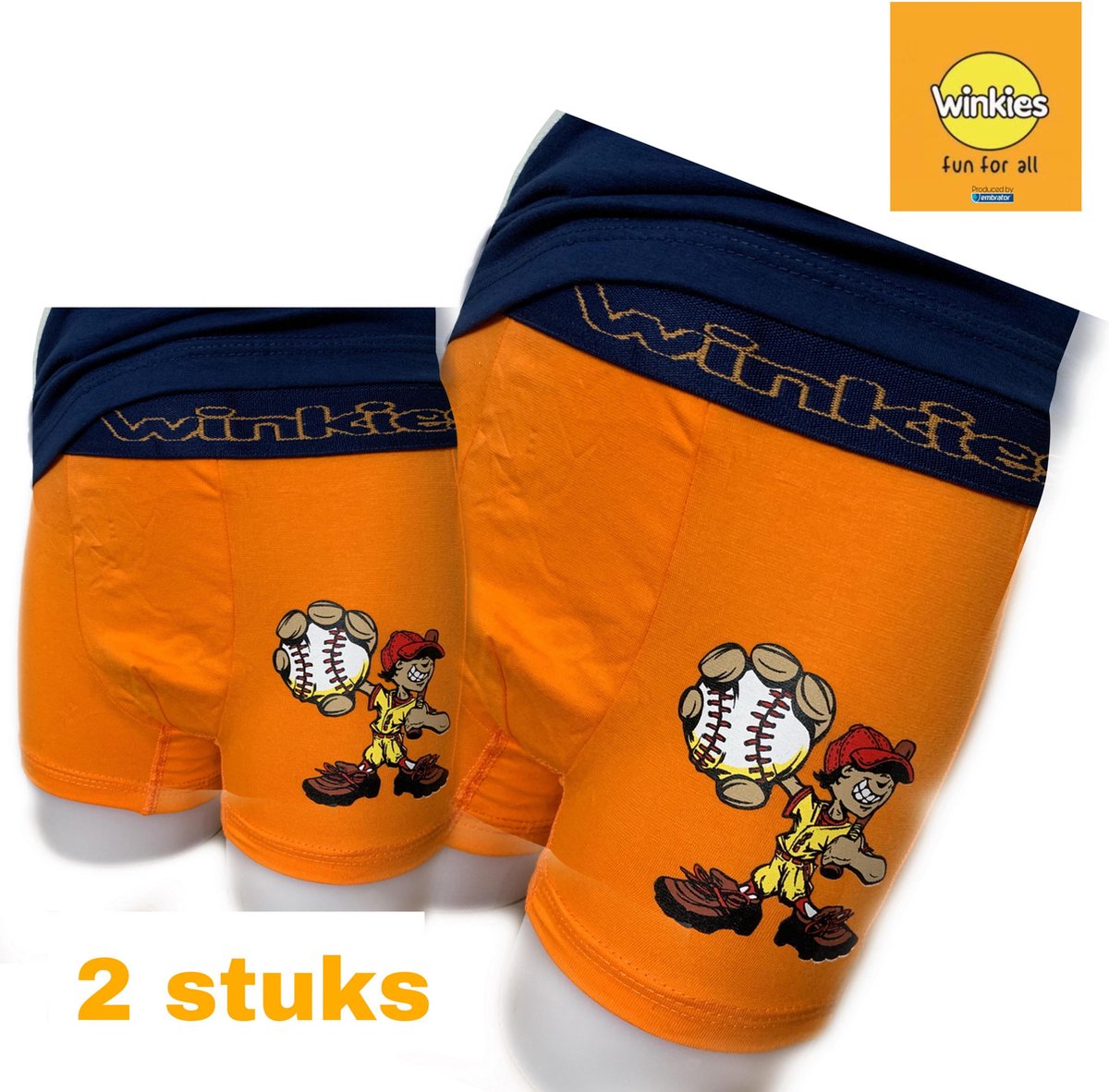 Embrator 2-pack jongens Boxershort oranje honkbal maat 134/140