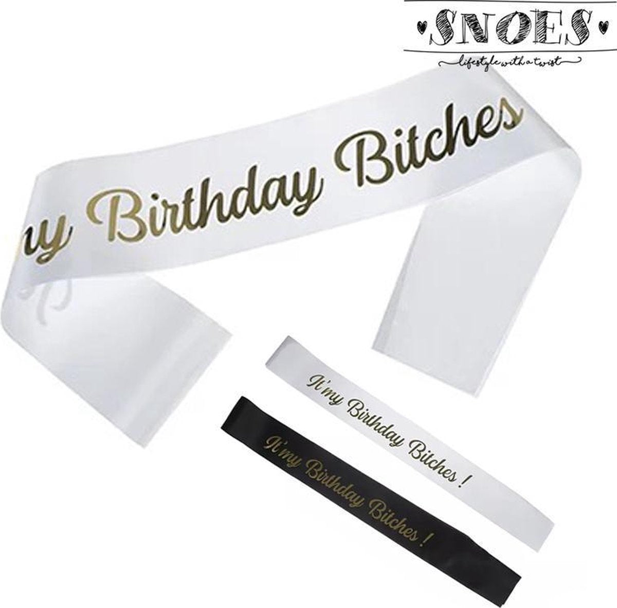 Snoes - Verjaardag Sjerp - Birthday - Wit met Goud - It's my Birthday Bitches - White Gold