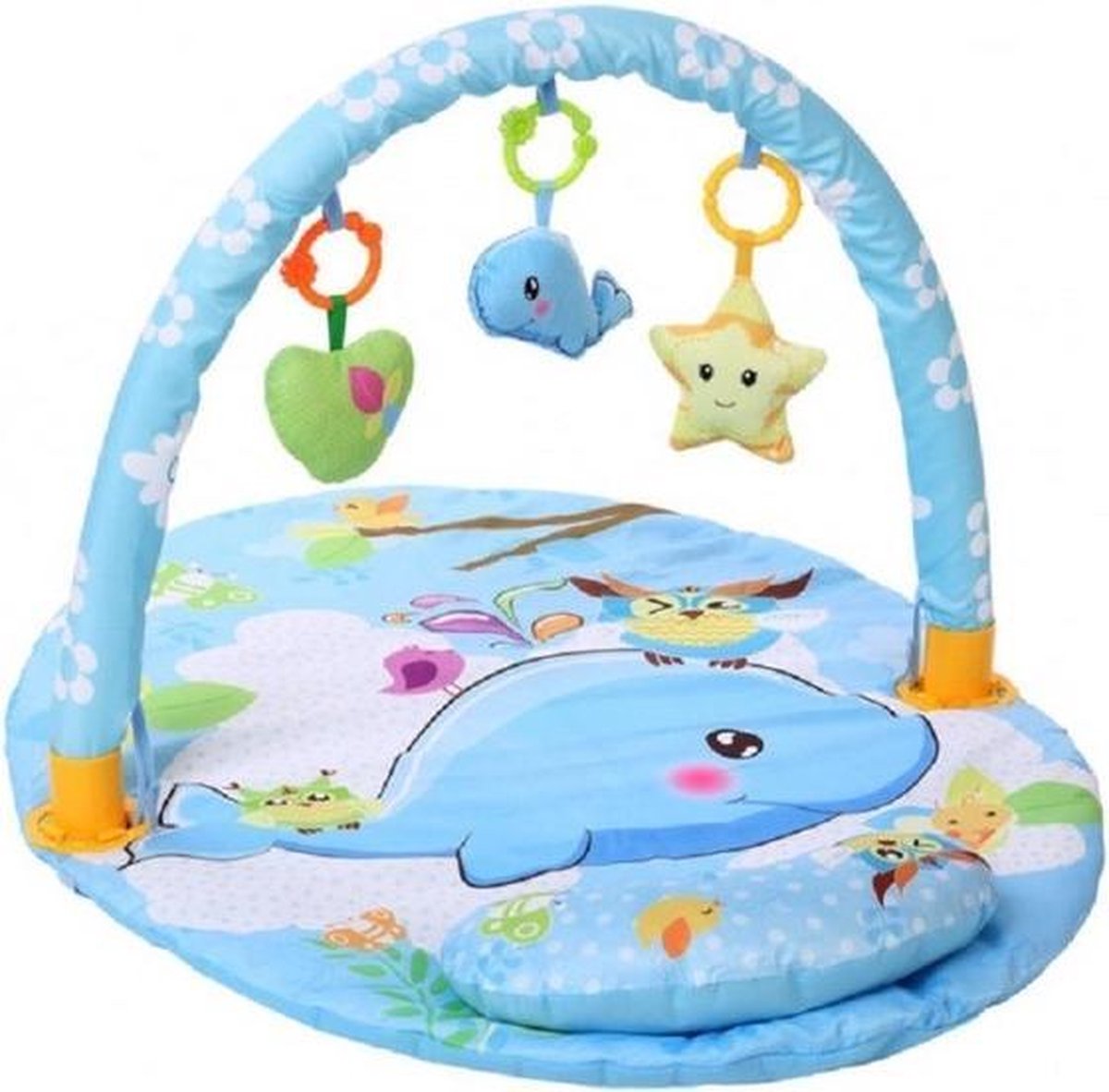 Baby speelkleed/babygym blauw met kussentje voor jongens - Babyspeelgoed - Speelkleden - Babygym - Blauw speelkleed met kussen en knuffeltjes