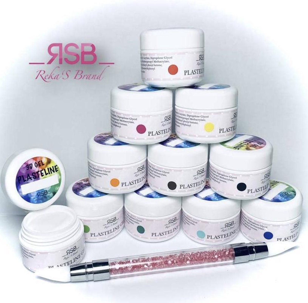 RSB – plastiline 3D gel – 11 kleuren en een siliconenborstel (alle kleuren)