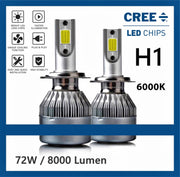 H1 LED lampen (set 2 stuks) CANbus Geschikt  6000k Helder Wit 8000LM IP68 72 Watt 
