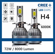 H4  LED lampen (set 2 stuks) CANbus geschikt HB2 / 9003 / 6000k Helder Wit 8000LM IP68 72 Watt