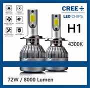 H1 LED lampen (set 2 stuks) CANbus Geschikt  4300k Naturel Wit 8000LM IP68 72 Watt 
