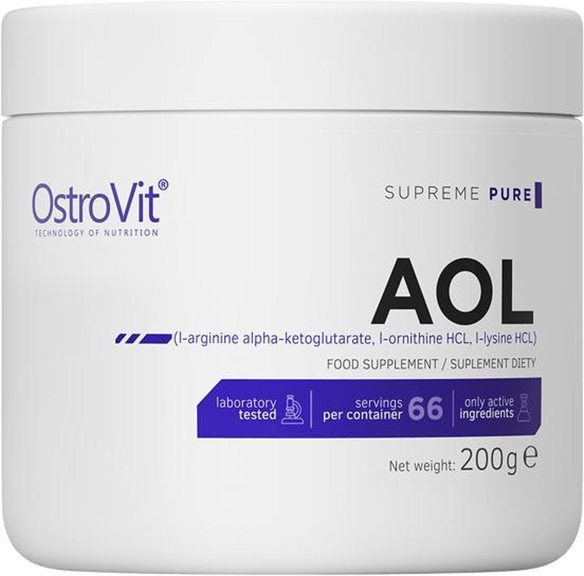Aminozuren - AOL 1000mg L-arginine L-ornithine L-lysine 200g OstroVit -  + GRATIS Bulk Shaker 700ml