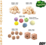 Houten Kralen Hobby MIX SET / Voordeelpakket Houten Kralen / Rond bijenkorfontwerp 12mm en 20mm + Geometrische Ontwerp 16mm en 20mm + Ronde Gehaakte Houten Kralen 20mm / 40 Stuks Natuurlijke Houten Hobby Kralen / Baby Speenkoord kralen / Sieraden enz