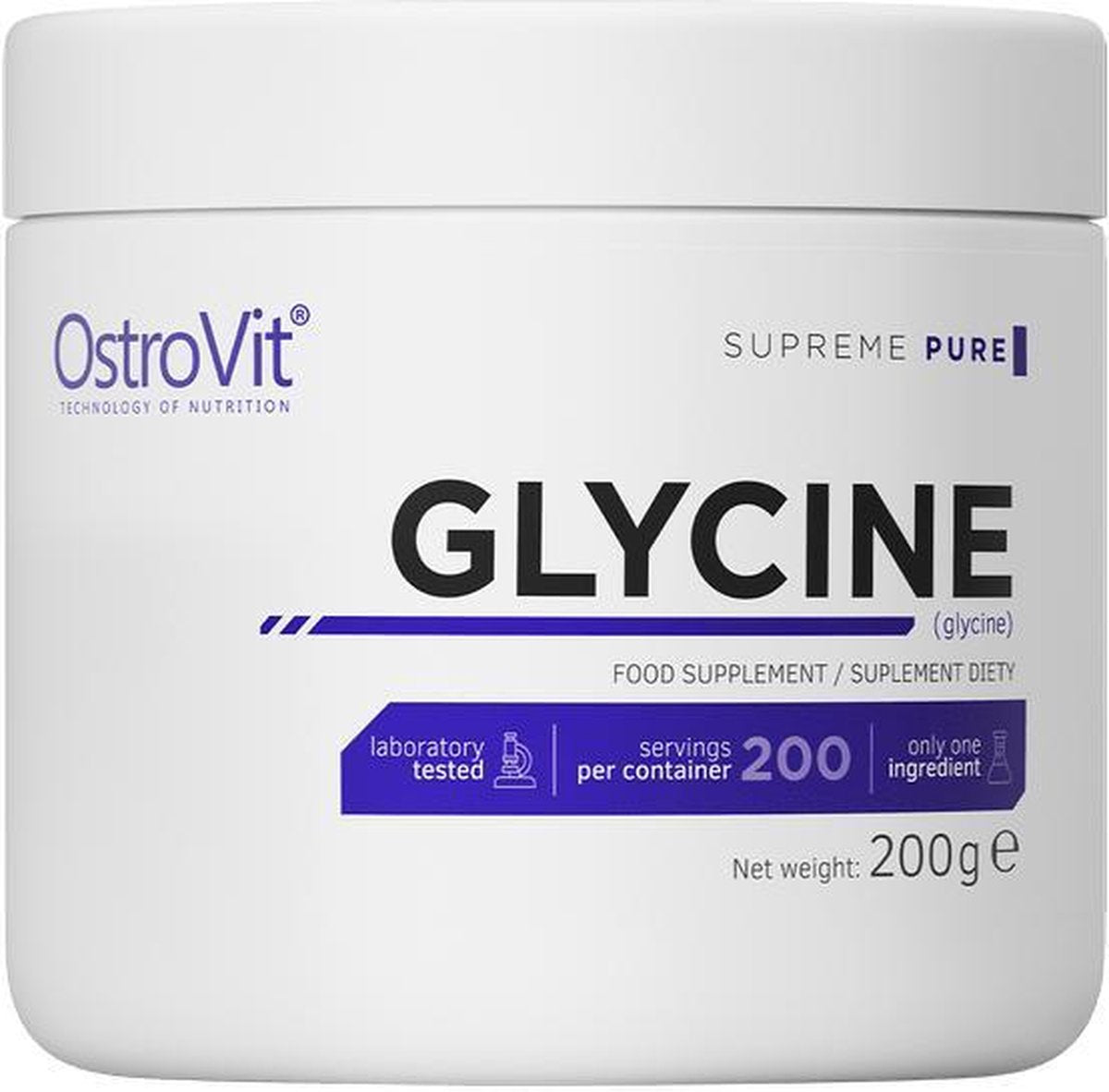 Aminozuren - Glycine Poeder 200g OstroVit - Neutraal + GRATIS Bulk Shaker 700ml