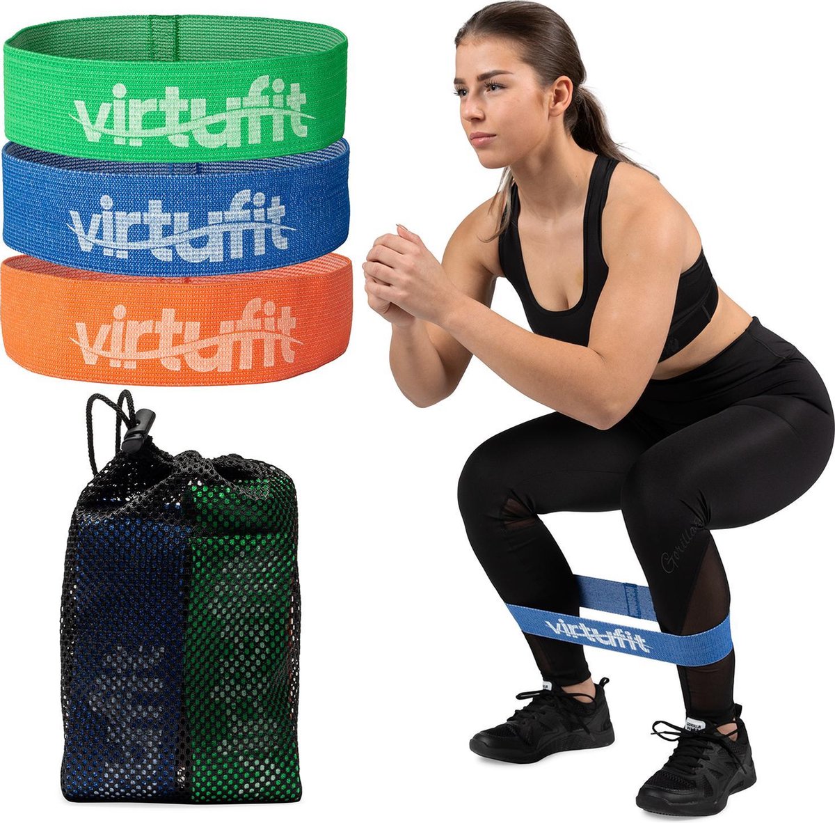Resistance Bands - VirtuFit Mini Weerstansbanden set - Katoen - 3 Stuks - Met Opbergtas
