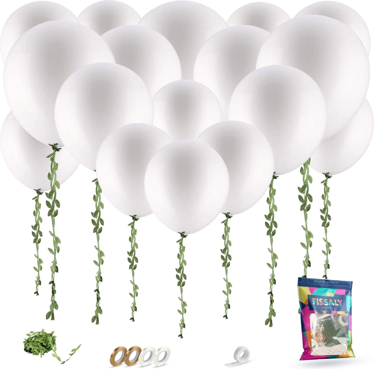 Fissaly® Witte Ballonnen & Botanical Kunstbladeren Slinger Lint - Feest Versiering – Tropical