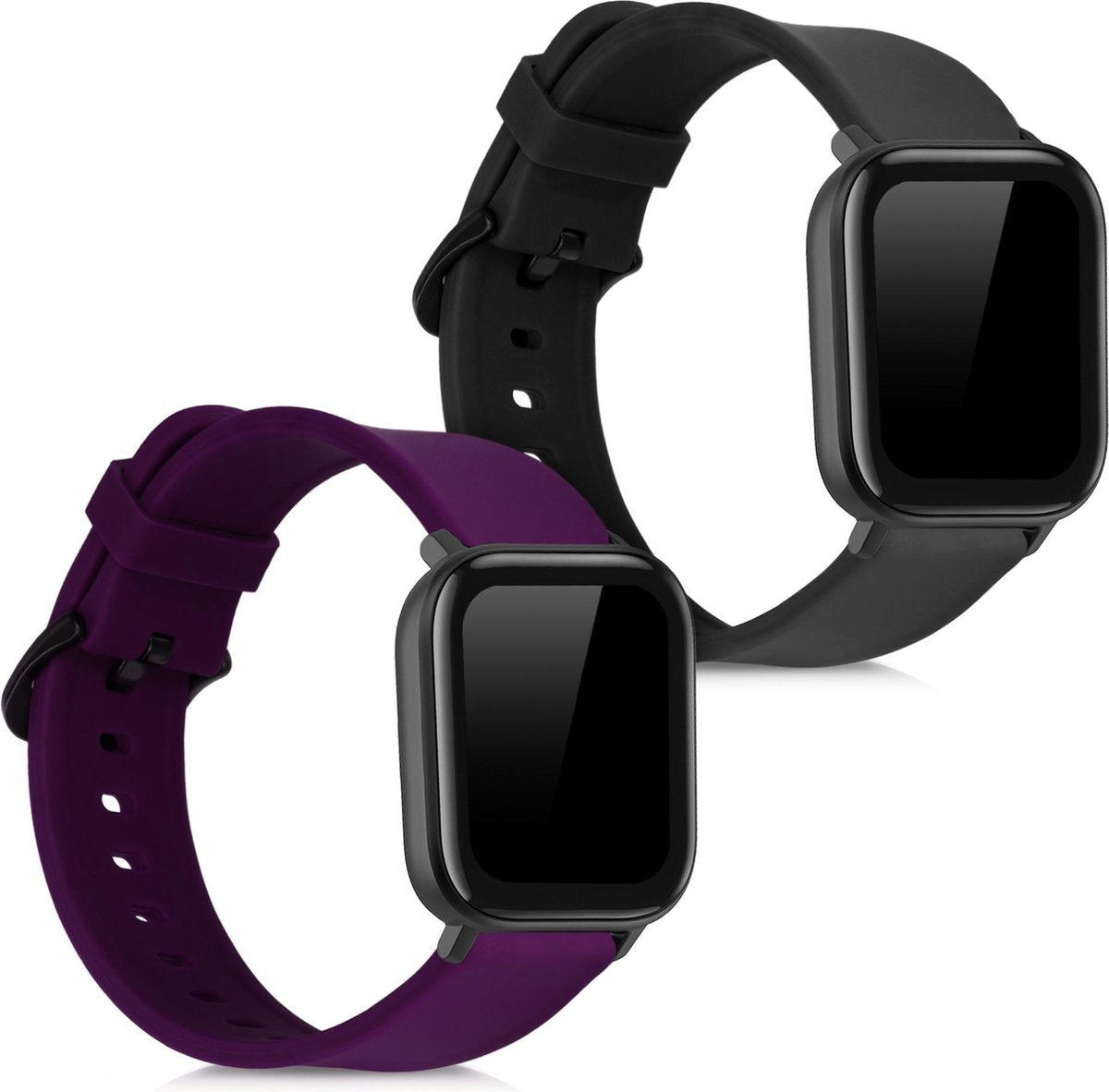kwmobile 2x horlogeband voor Huami Amazfit GTS / GTS 2 / GTS 2e - siliconen band voor fitnesstracker - zwart / paars