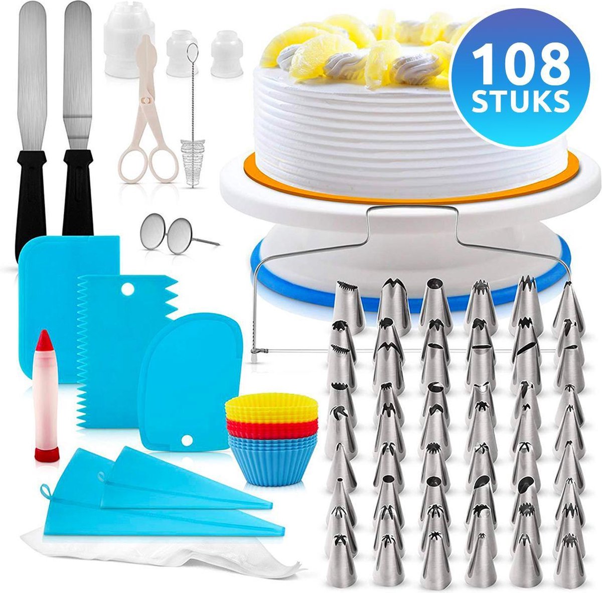 Cake & Decoratieset 108 Delig - Inc. Spuitzak