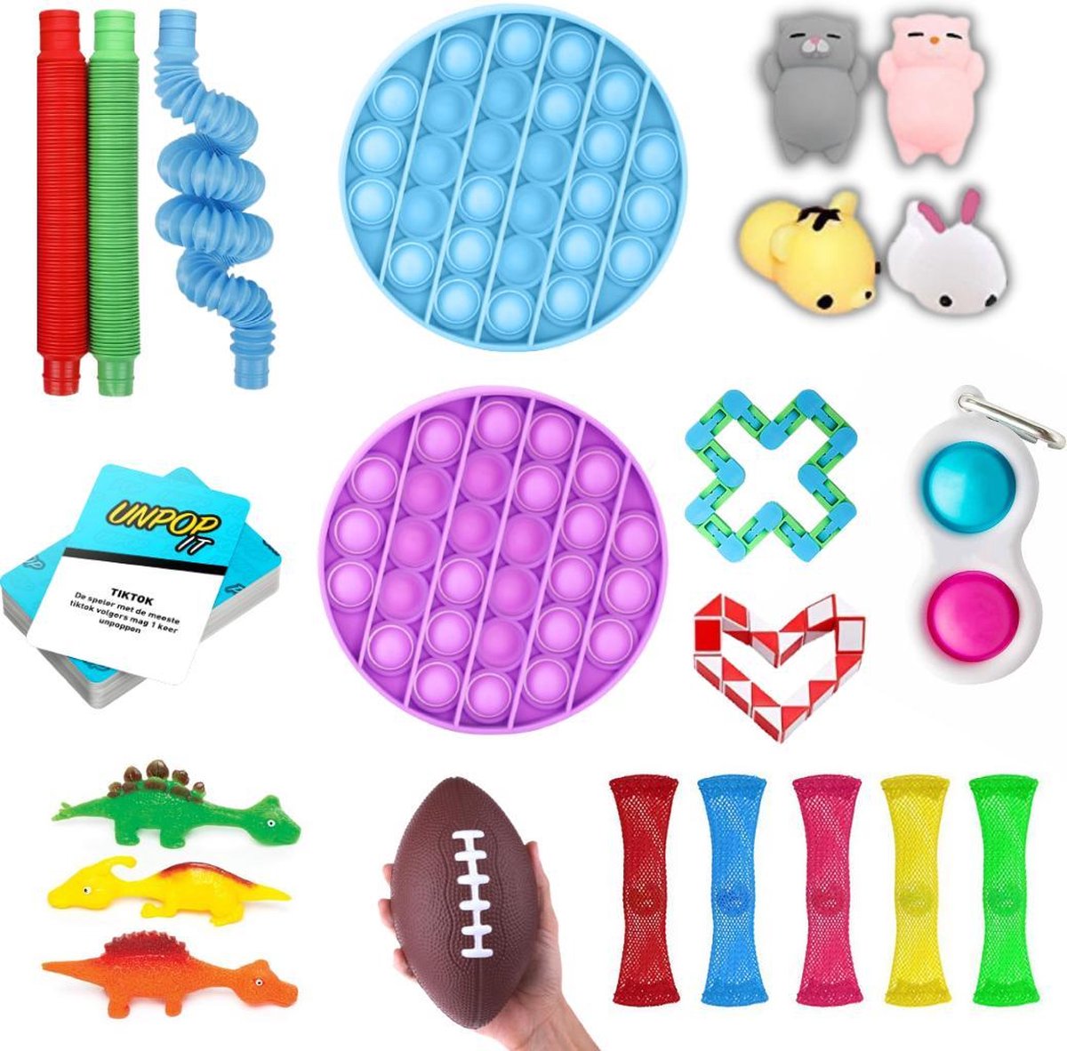 Fidget toys pakket® - Simple Dimple - Pop it - Wacky Track - Mochi - 22 stuks