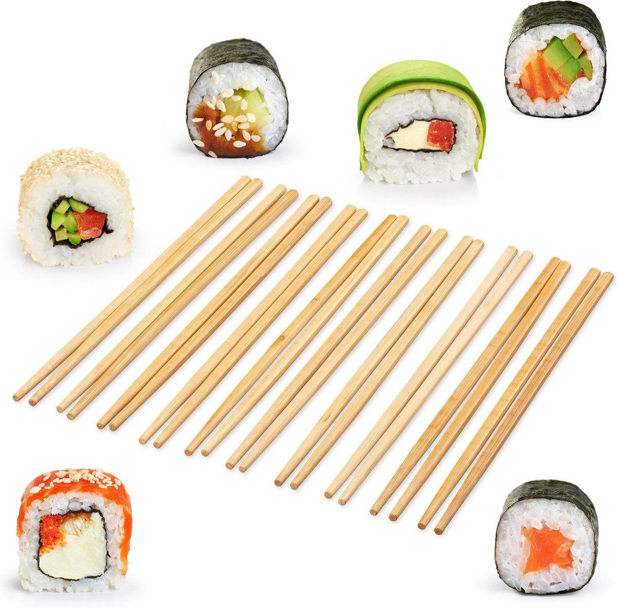 relaxdays bamboe eetstokjes 10 paar - chopsticks - 24 cm lang - eet stokjes - bruin