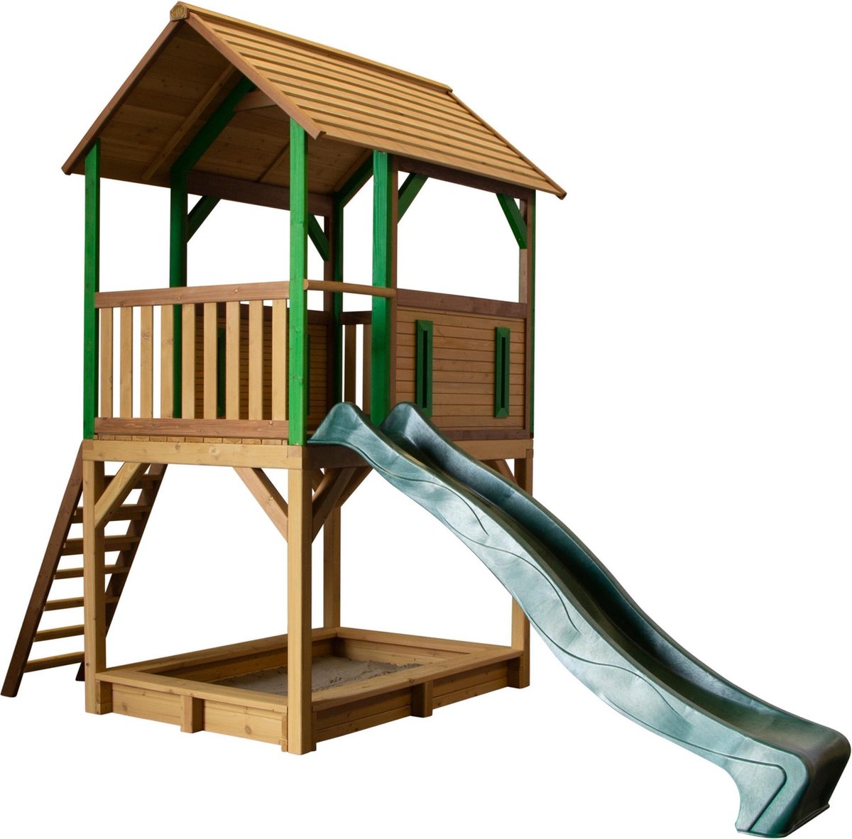 AXI Pumba Speelhuis Bruin/groen - FSC - Platform 118 cm - Groene glijbaan