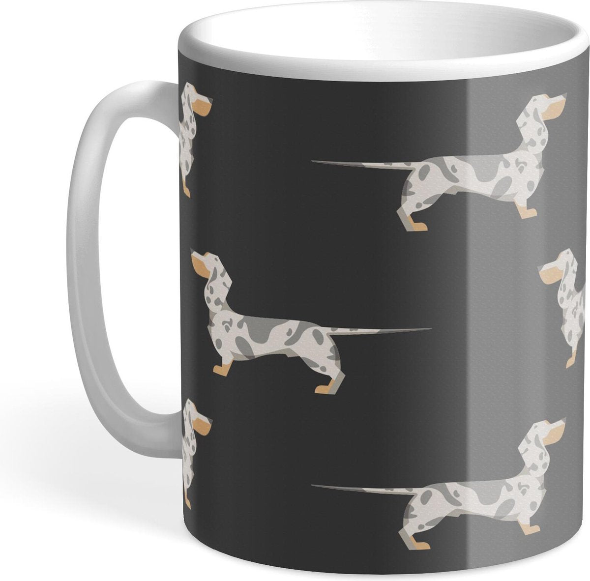 Hound & Herringbone - Getijgerde Teckel Designer Mok - Silver Dapple Dachshund Designer Mug