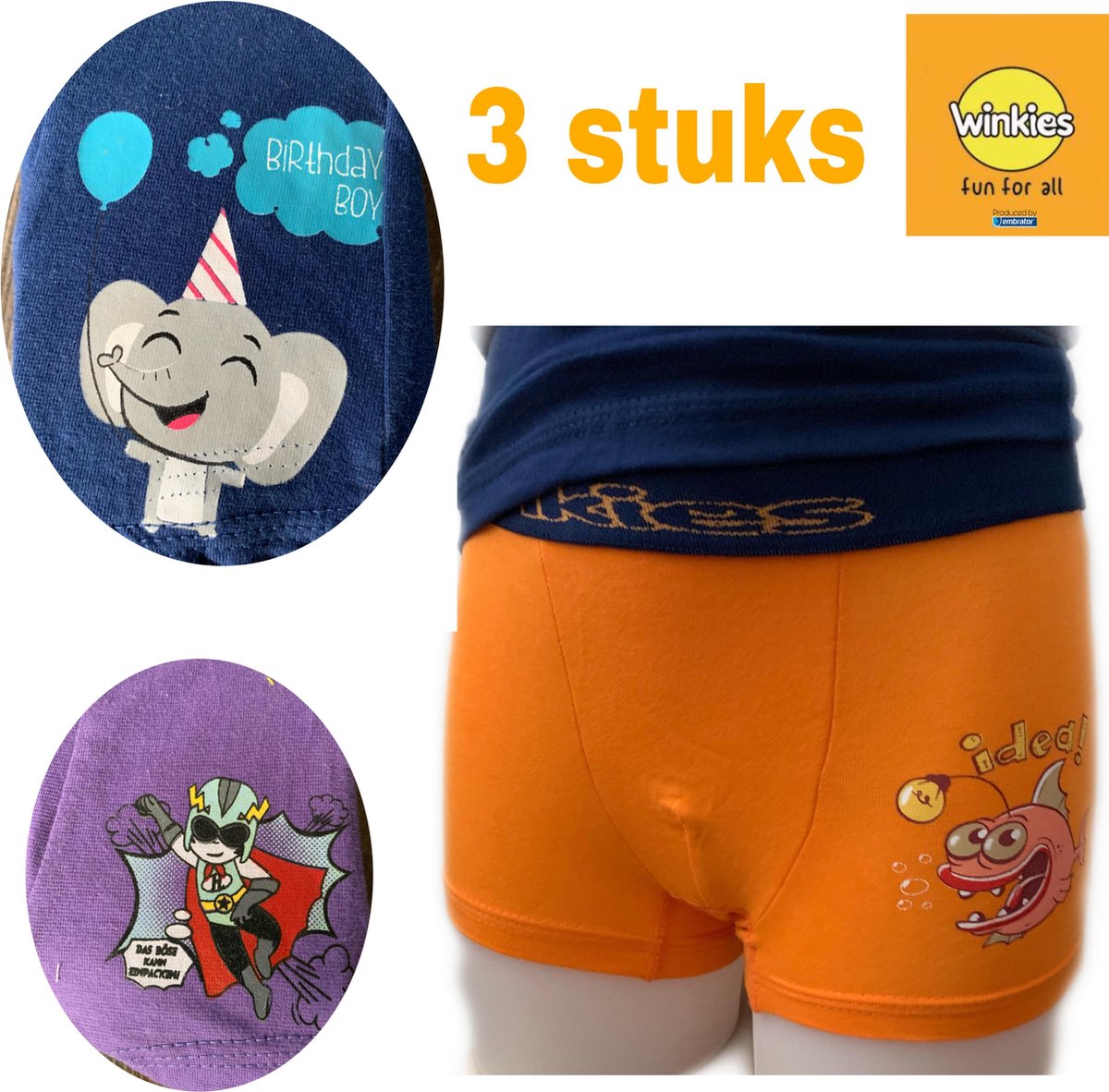 Embrator 3-pack jongens Boxershort met print oranje/paars/blauw 86/92