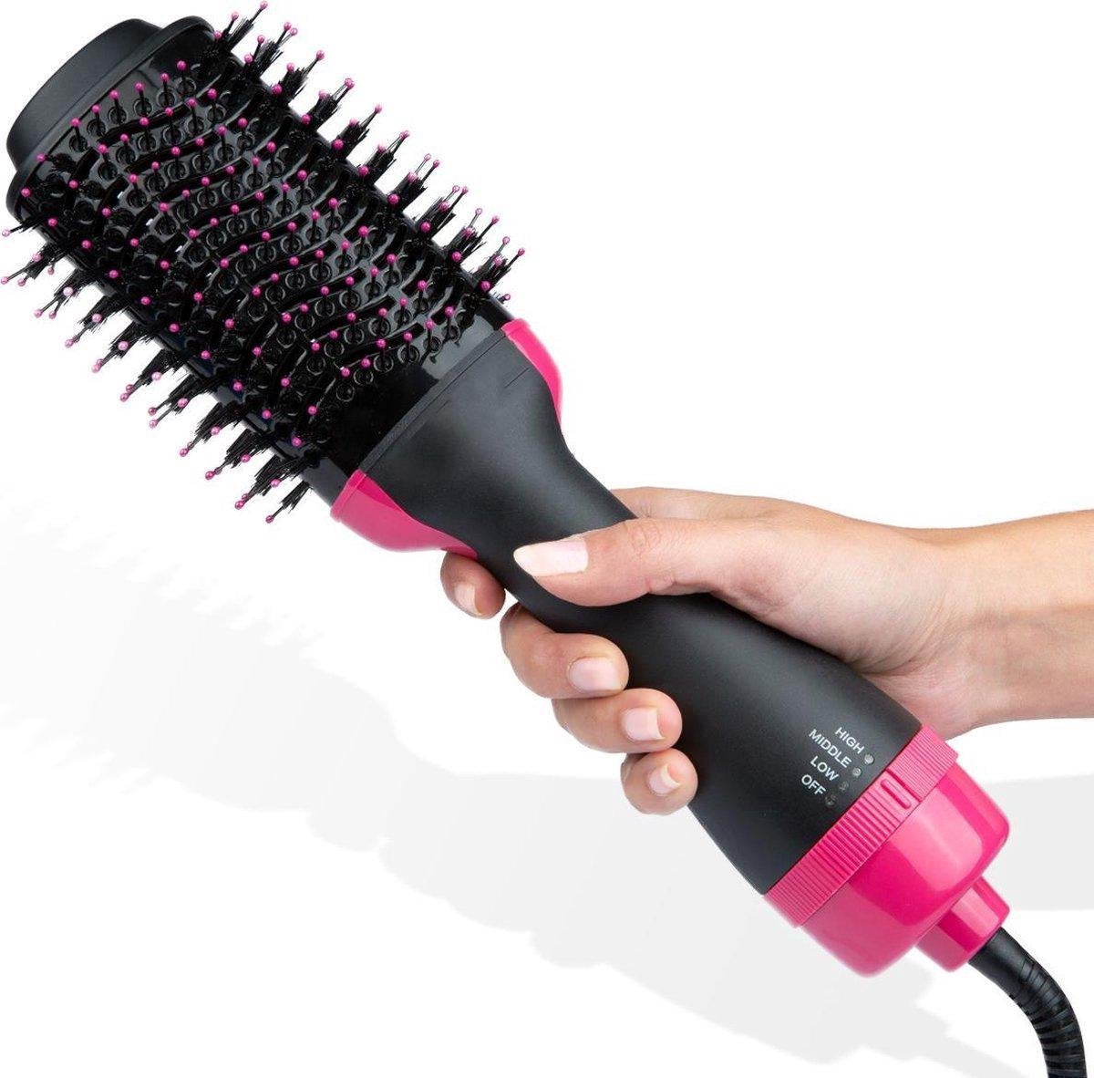 Beconcepts 3-in-1 Brush Föhnborstel - Ronde Haar Droger - met Borstel – Zwart/Roze
