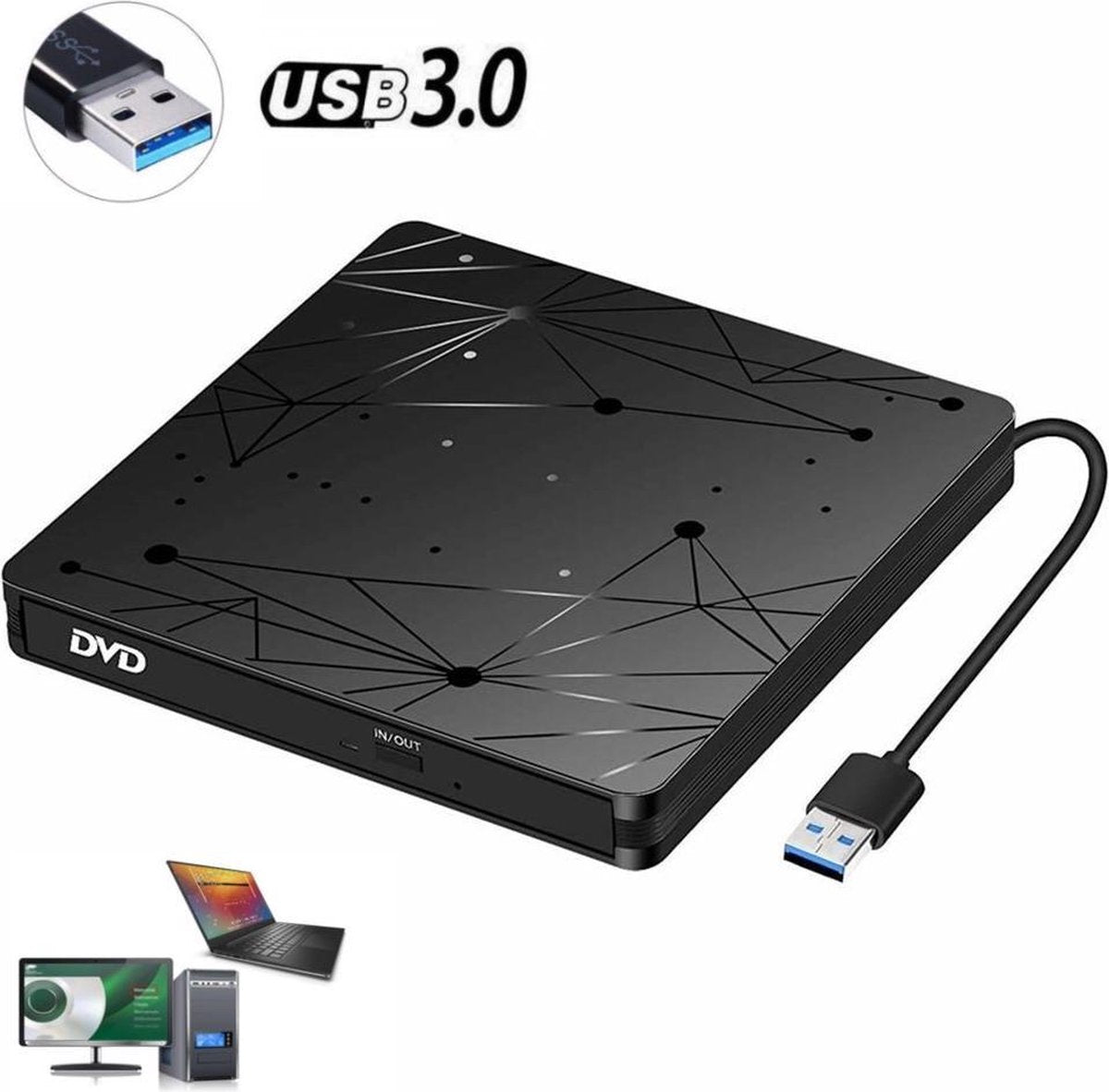 RSQUAD® - Externe DVD / CD Speler en Brander voor Laptop - Externe DVD Brander - Geschikt Voor Windows