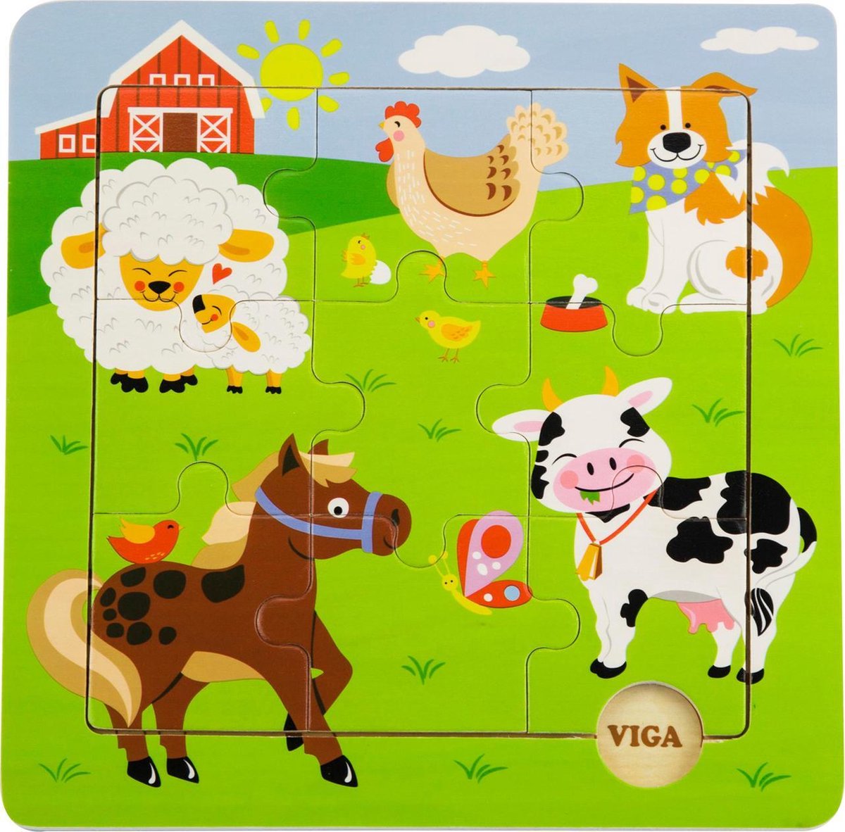 Viga Toys - Vormenpuzzel Boerderijdieren Groot