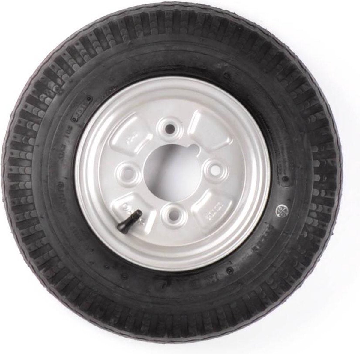 Compleet 8 inch wiel 4.00-8 band + velg - vetnippel steek: 4x101